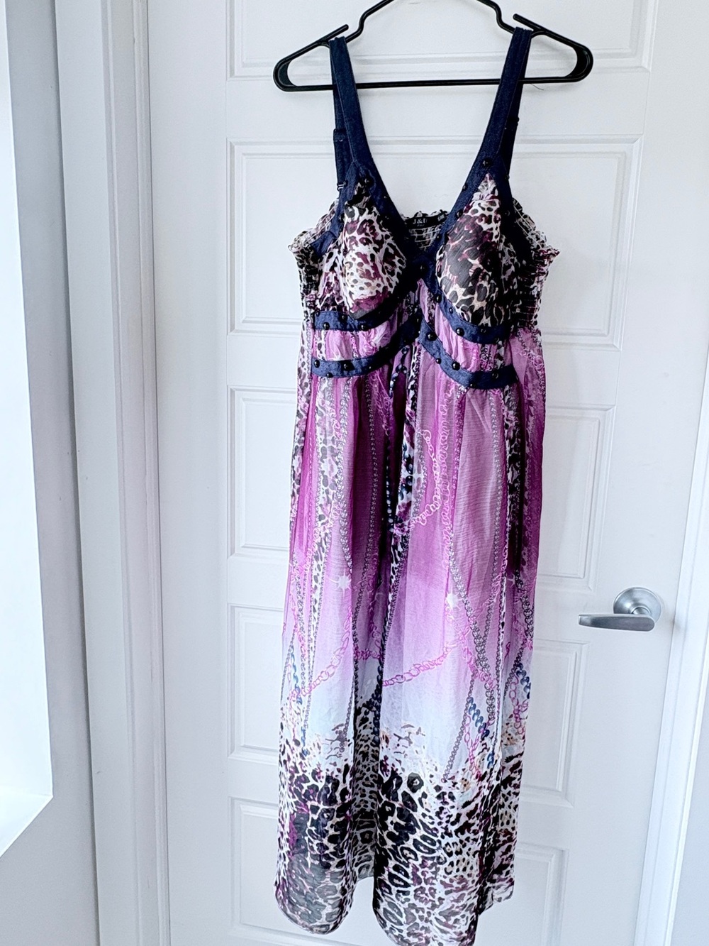 J&D Sheer Purple Multicolor Dress Leopard-Print Size XL-XXL Adjustable Strap - Picture 3 of 11